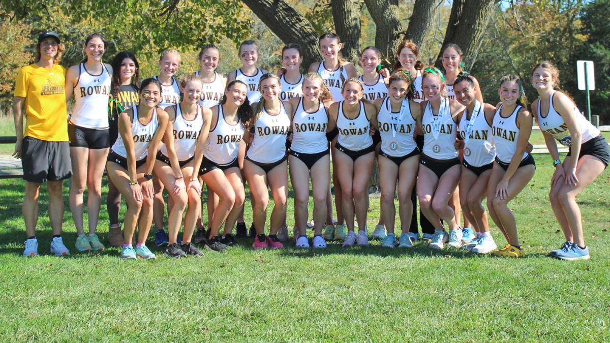 The Rowan women's cross country team after the NJAC Championships. Eric DuBois' team placed third overall in the event. - Photo via Rowan Athletics