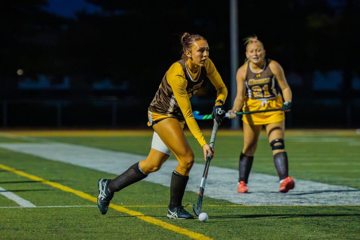 Vanessa DiDonato brings the ball up. DiDonato scored five goals in the win over Stockton. - Saturday, Oct. 21, 2023. - Photo via Lee Kotzen 