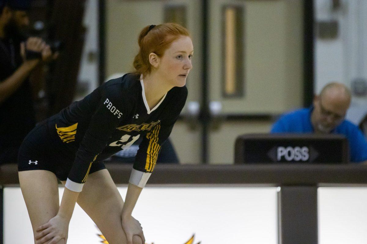 Ciara Bradley gets ready for a match. Bradley has six assists, 153 kills, and 35 digs. - Saturday, Sept. 9, 2023. - Photo via Lee Kotzen