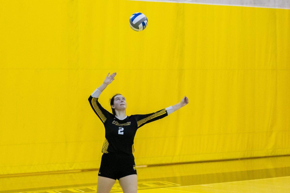 Brooke Adams goes to serve the ball. Adams is one of the leaders that is preparing the team for the playoffs. - Saturday, Sept. 9, 2023. - Photo via Lee Kotzen