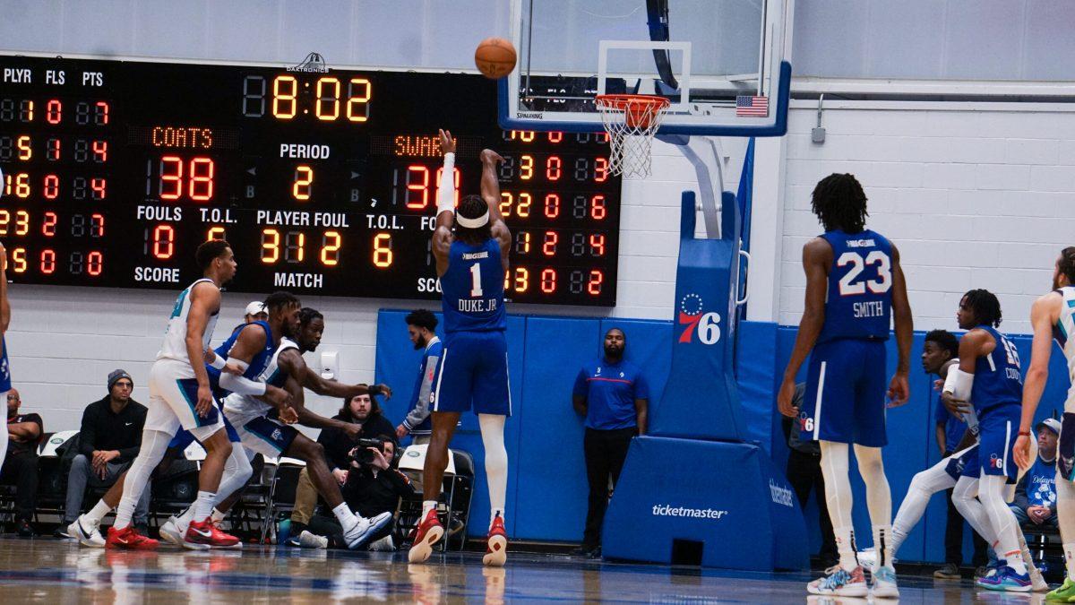 David Duke Jr. shoots a free throw. Duke recorded 21 points and seven assists in the win. - Saturday, Dec. 2, 2023. - Photo via Payton Tuorto