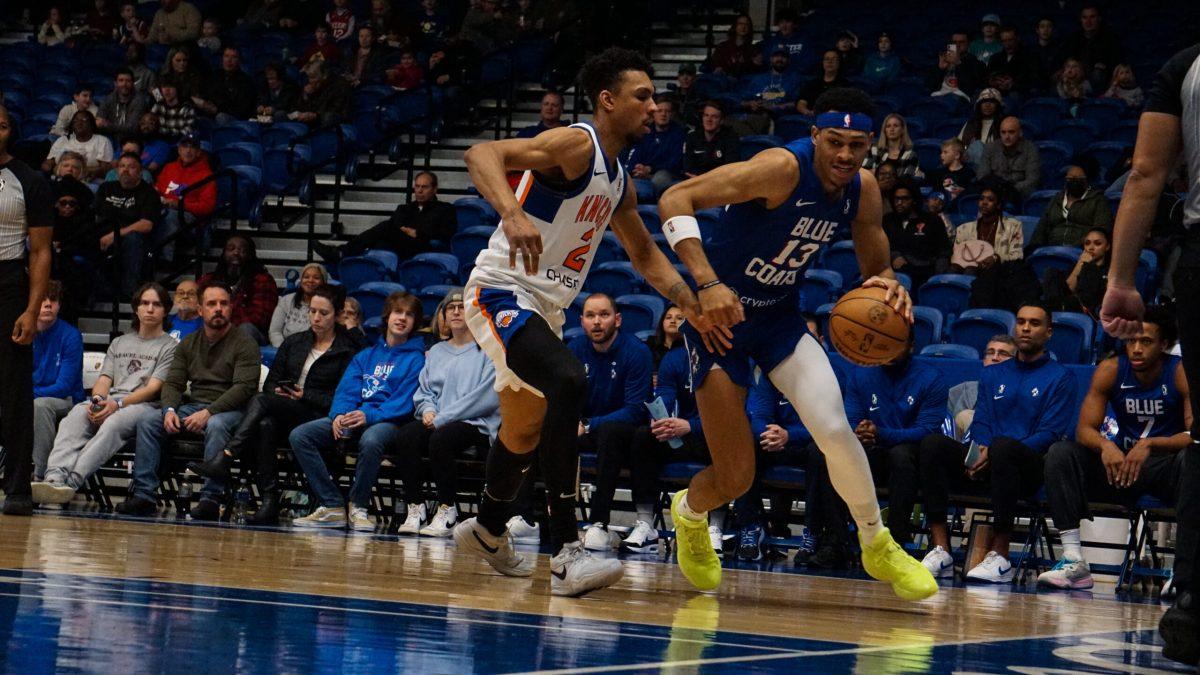 Darius Bazely drives to the hoop. Bazely was recently named as a 2024 G-League All-Star. - Photo via Payton Tuorto