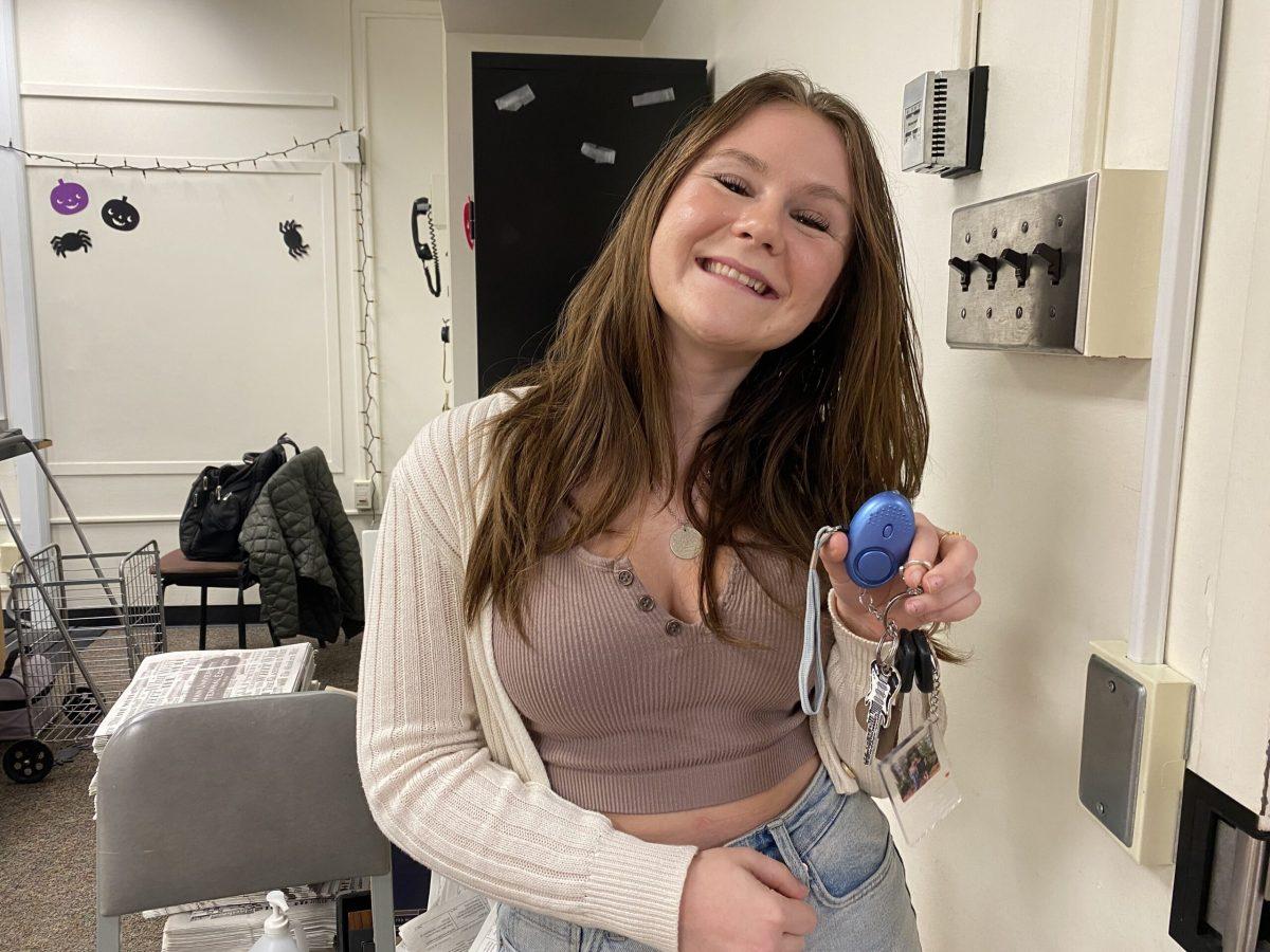 Paige Britt happily showing off her safety-alarm keychain. - Opinion Editor / Sylent Michaels 