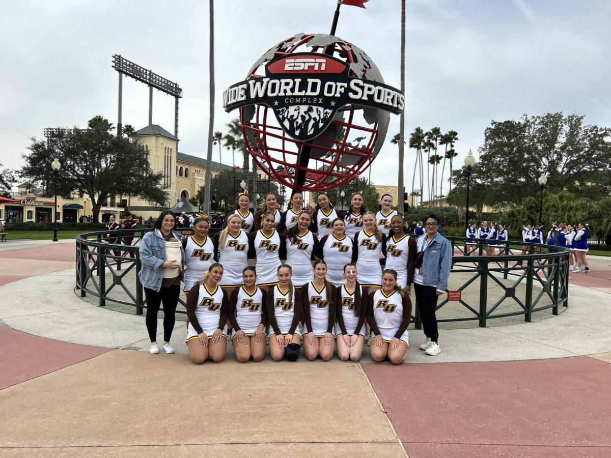 Rowan’s cheerleading team at the ESPN Wide World of Sports Complex competing in the UCA Cheerleading & Dance National Championship. - Photo via Rowan Cheerleading