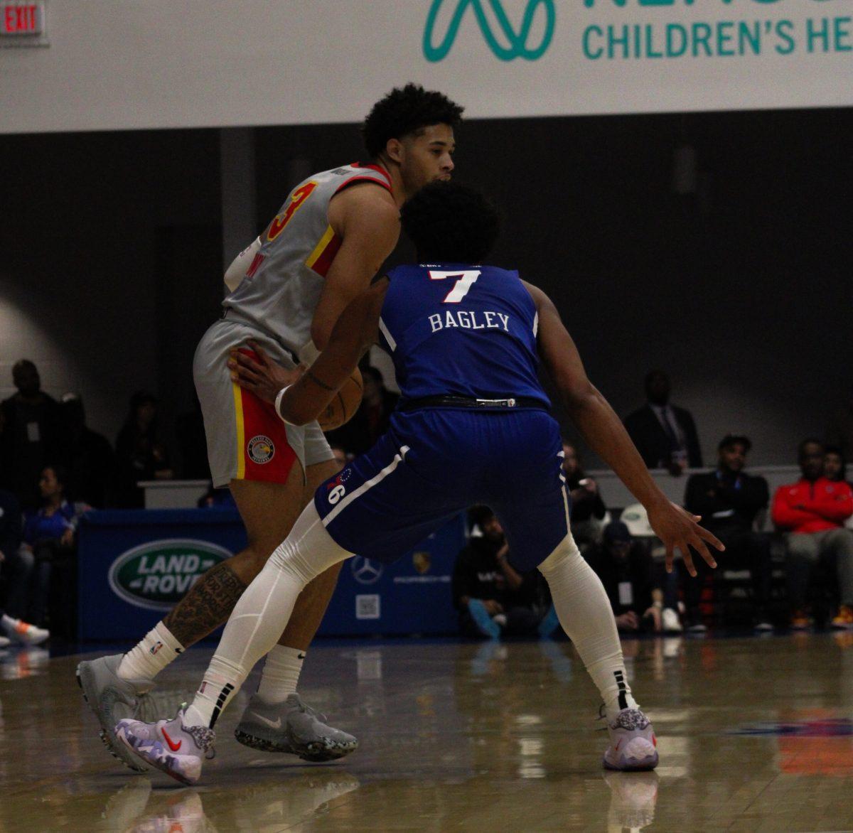 Marcus Bagley plays tight defense. The 22-year-old led the Blue Coats in scoring on Saturday, Feb. 10 against the Spurs. - Wednesday, Nov. 22, 2023. - Photo via Payton Tuorto