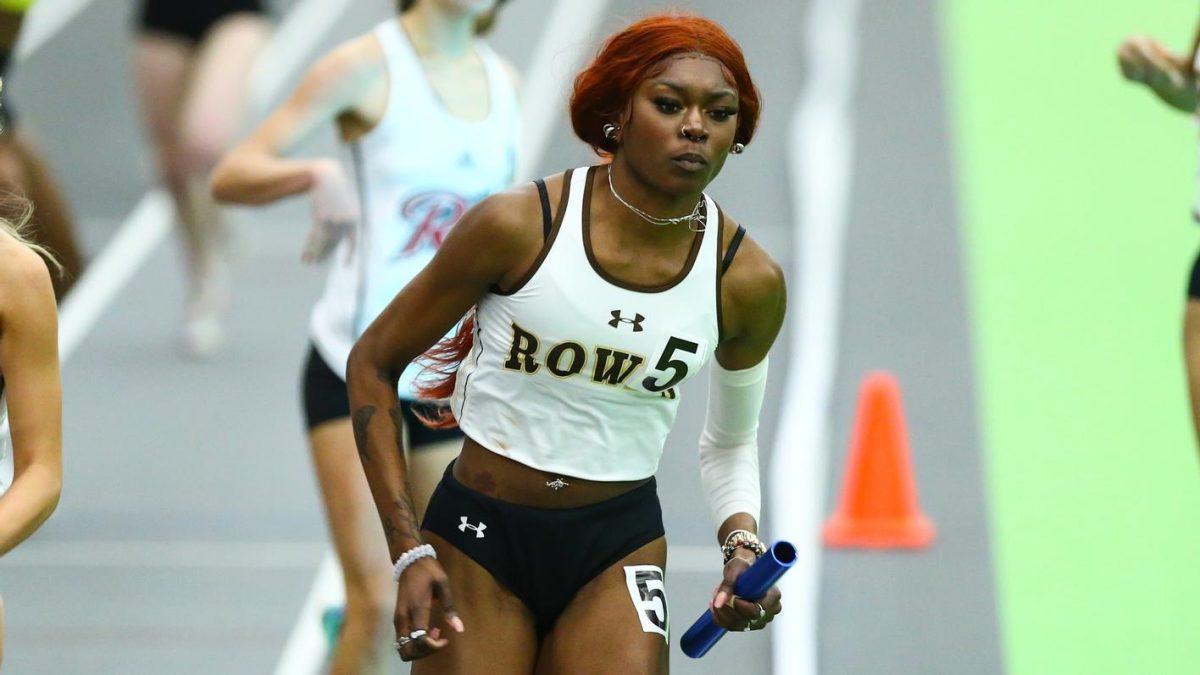 Nevaeh Lorjuste participates in a race. The junior recorded a second-place finish in the 400-meter over the weekend. - Photo via Rowan Athletics