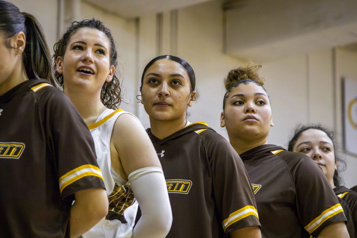 Rowan women's basketball lines up for the pregame national anthem. Rowan will be looking to defend their NJAC title during the NJAC playoffs. - Saturday, Feb. 3, 2024. - Photo via Lee Kotzen