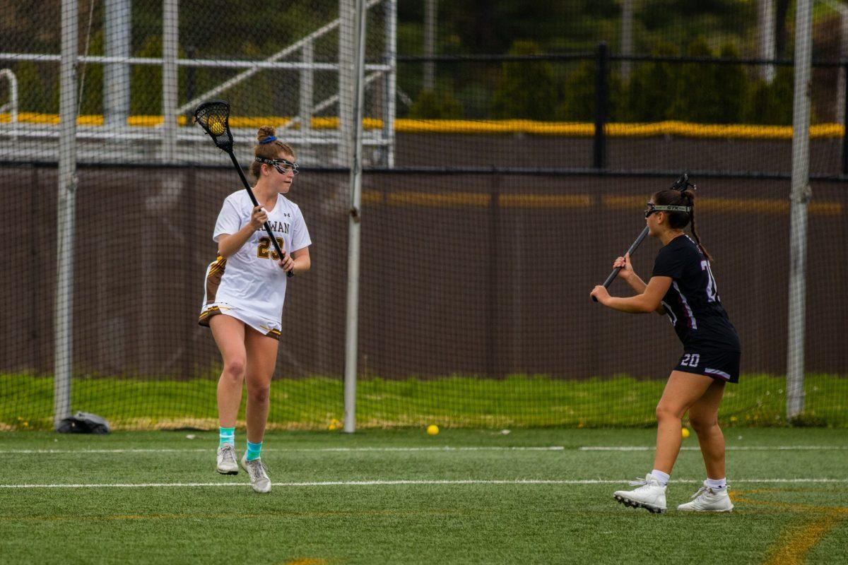 Elaina Corson looks to attack. Corson recorded five goals and one assist in Saturday's win.  - Saturday, April 15, 2023. - Photo via Lee Kotzen