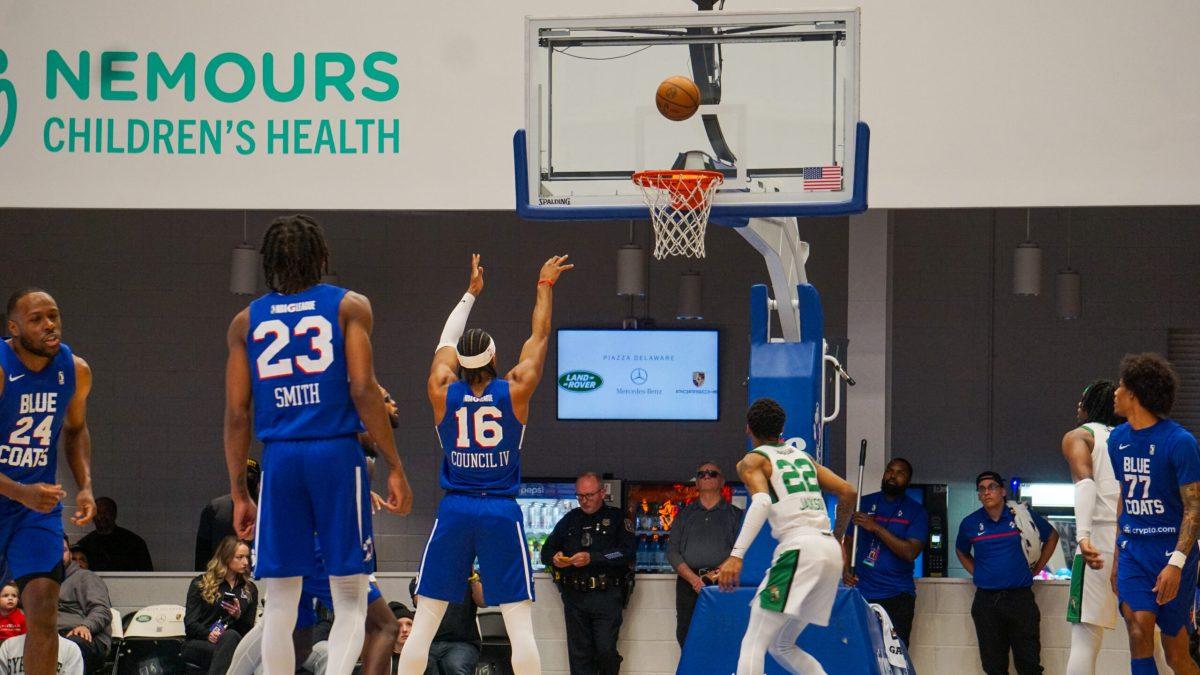 Ricky Council IV sinks a free throw. Council scored 23 points and connected on four threes in the comeback win over the Squadron. - Monday, March 11, 2024. - Photo via Payton Tuorto