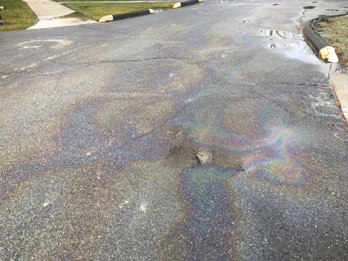 A trash truck caused an oil spill, which spread around campus on March 5. - Managing Editor / Abigail Twiford