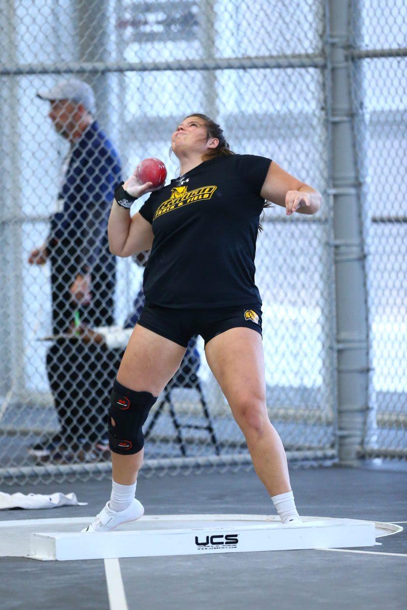 Izzy Deal competes during an event. Deal broke the outdoor school record in shot put with a mark of 13.22 meters. - Photo via Rowan Athletics