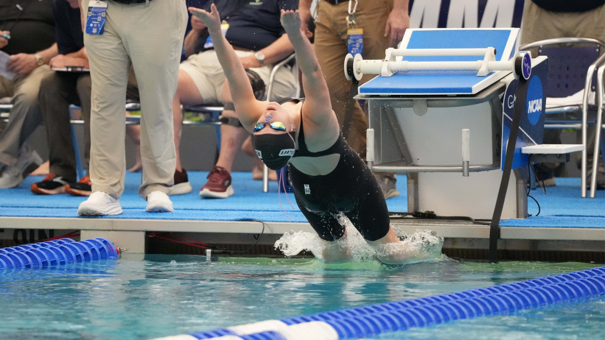 Ella Pennington competing in the backstroke. The sophomore earned her second consecutive All-American honor for her performance in the NCAA Division III Championships. - Photo via Rowan Athletics