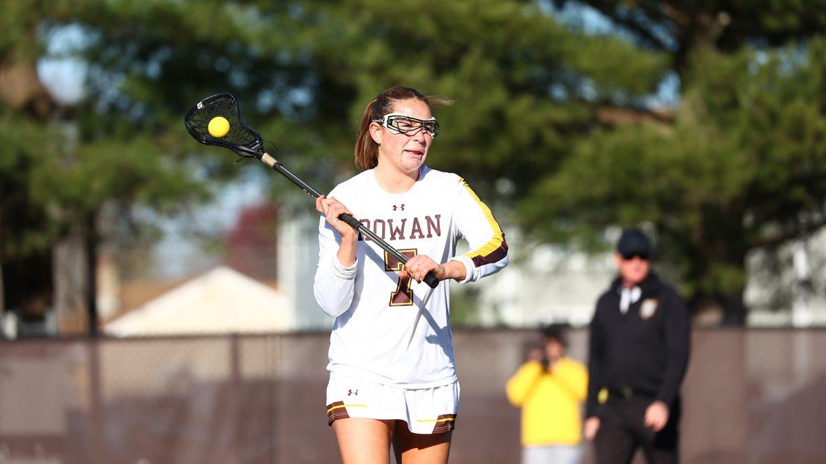 Trish Gilles gets ready to pass the ball. Gillen recorded a career-four assists against TCNJ. - Photo via Rowan Athletics