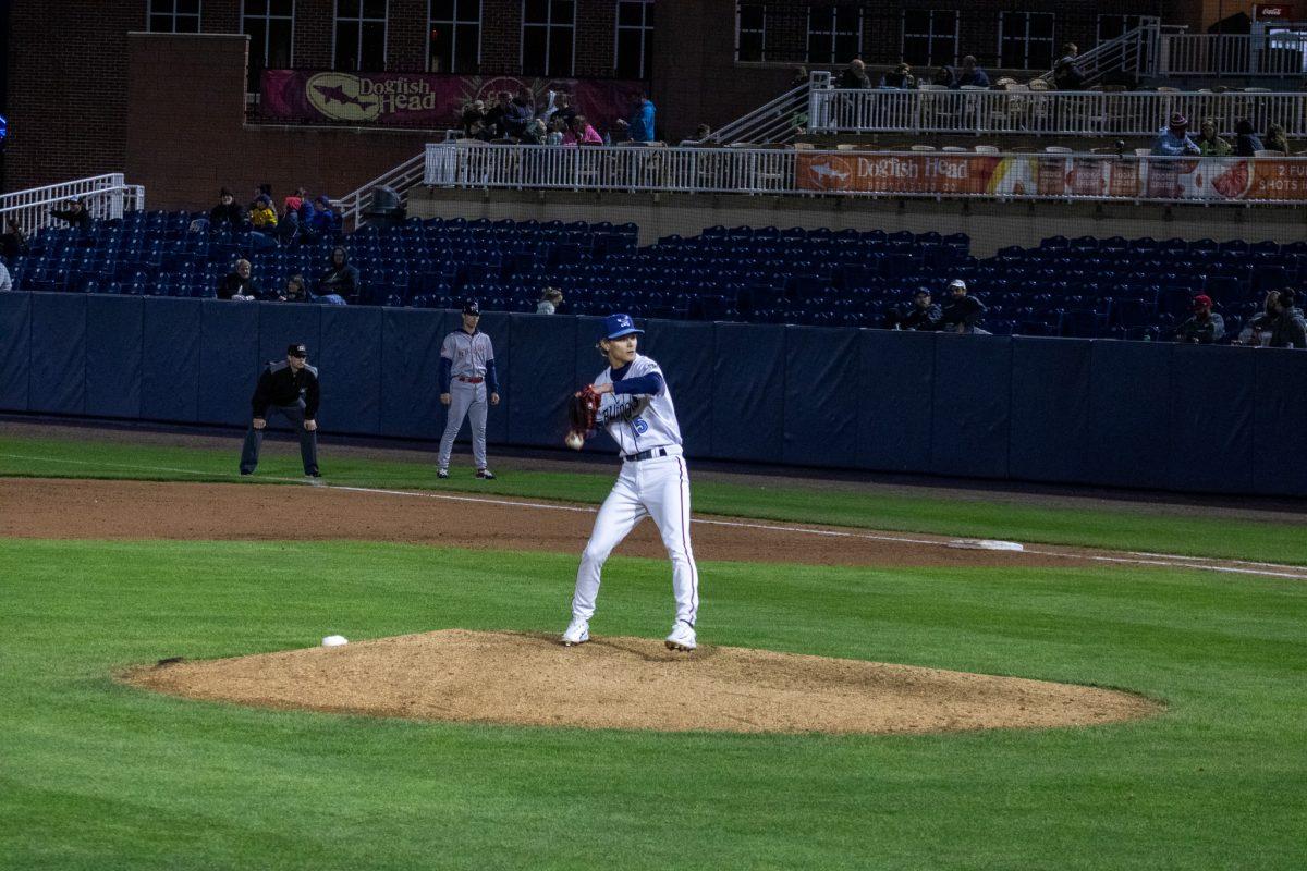 Luke Young gets ready to deliver the pitcher. Young recorded eight strikeouts in six scoreless innings. - Friday, April 19, 2024. - Photo via Payton Tuorto