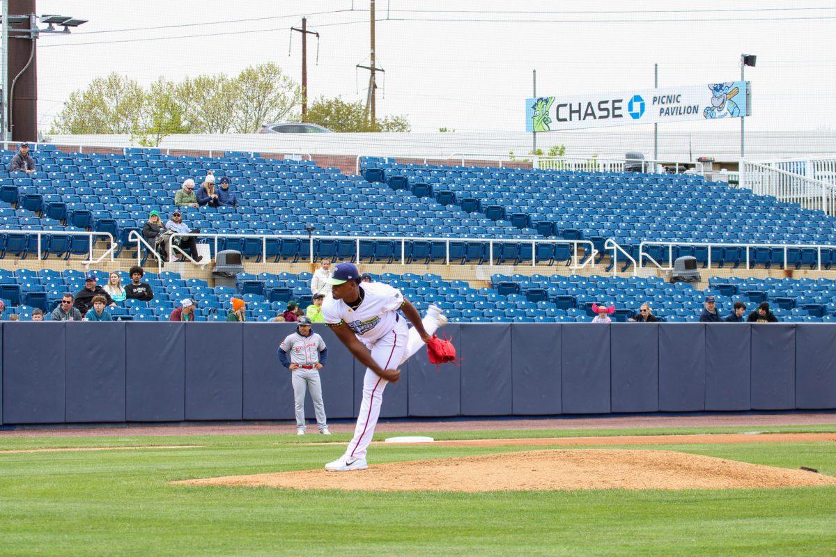 Rodney Theophile delivers the pitch. Theophile threw five shutout innings in the Blue Rocks 5-4 win on Sunday. - Sunday, April 21, 2024. - Photo via Payton Tuorto