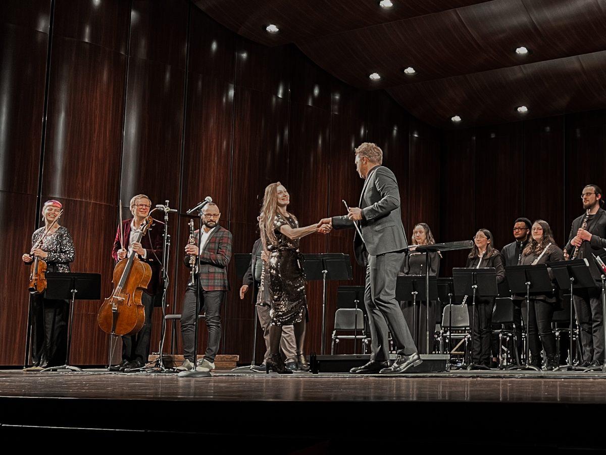 "A professional quartet, as well as Gala Flagello herself, have been teaching Rowan’s wind ensemble master classes all week, and the quartet performed alongside them for the next piece." - Staff Writer / Beth Cimaglia.