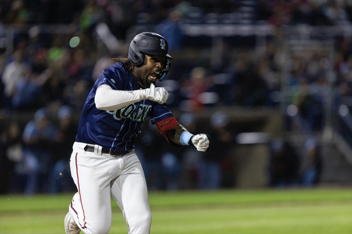 Trey Harris celebrates his  two-run go-ahead double getting down. Harris went 1-4 in the win on Friday. - Friday, May 17, 2024. / Photo via Ryan Griffith