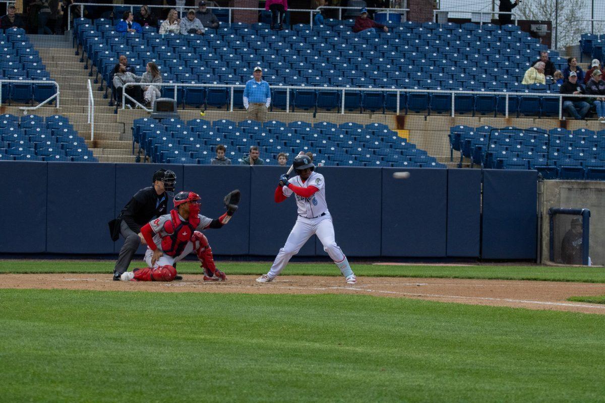 Kevin Made takes a pitch. Made drove in one of the Rocks' two runs on Tuesday. - Wednesday, April 17, 2024. - Photo via Payton Tuorto