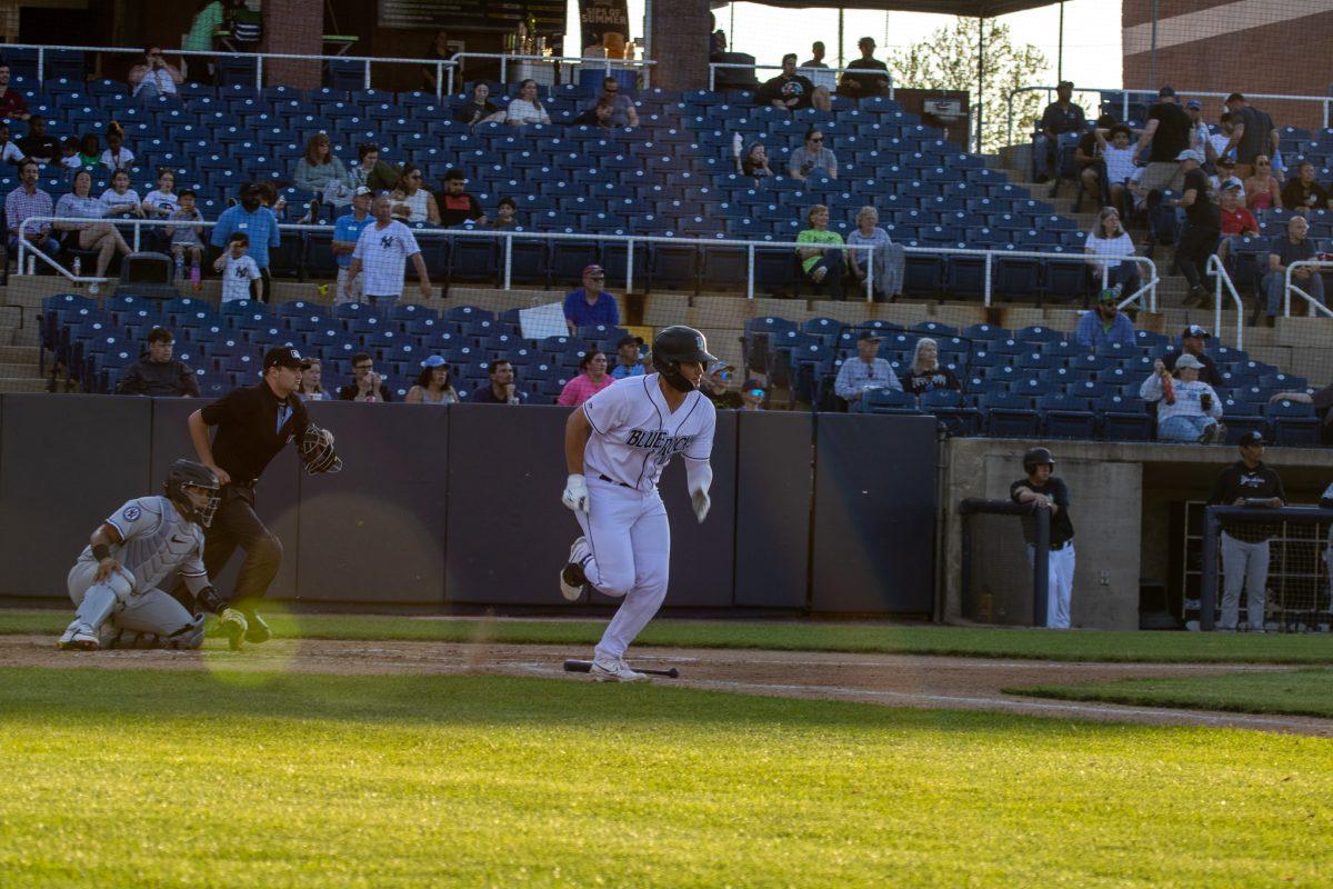 Branden Boissiere hustling out of the box. Boissiere hit a walk-off single in the Blue Rocks' win over the IronBirds on Saturday, May 18. - Wednesday, May 1, 2024 / Photo via Payton Tuorto