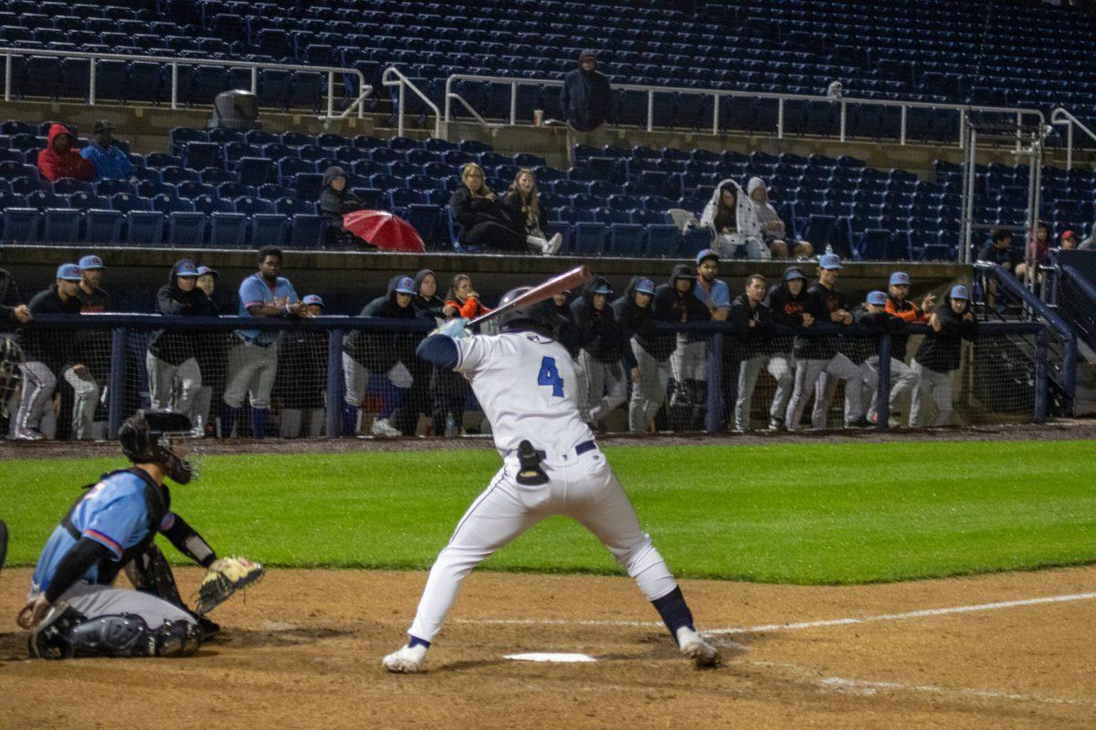 Phillip Glasser gets ready to swing. Glasser recorded the Blue Rocks' first run in both games. - Tuesday, May 14, 2024. / Photo via Payton Tuorto