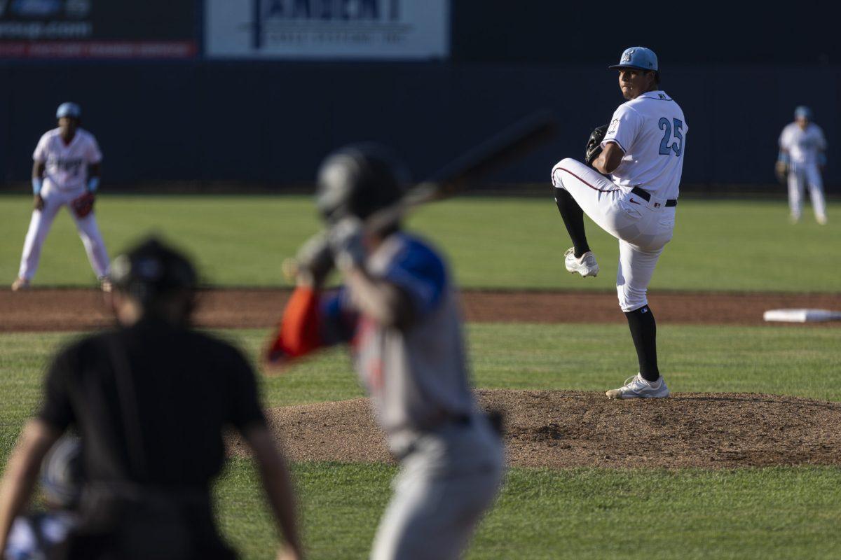 Bryan Caceres delivers the pitch. Caceres threw five shutout innings in the win. - Thursday, June 20, 2024. / Photo via Ryan Griffith