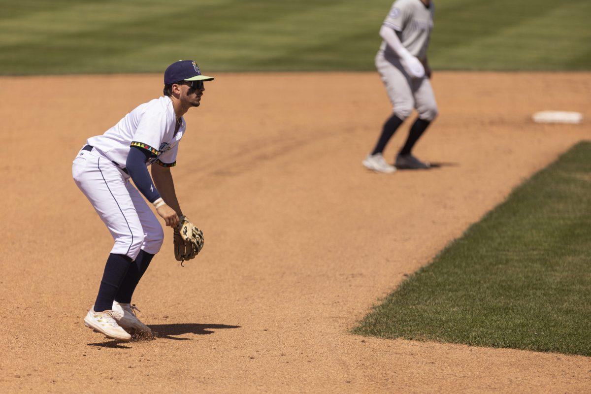 Phillip Glasser gets set in the field. The 24-year-old continued his hot streak on Sunday, June 9. going 4-5 at the plate with a home run and two RBIs. - Sunday, June 9, 2024 / Photo via Ryan Griffith