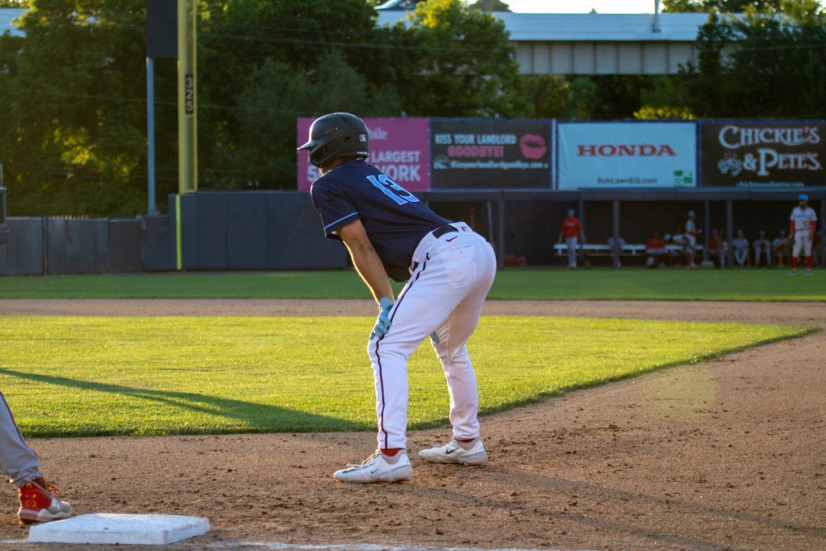 Murphy Stehly leads off first base. Stehly walked twice and scored in his return to the Blue Rocks lineup. - Monday, July 1, 2024. / Photo via Payton Tuorto