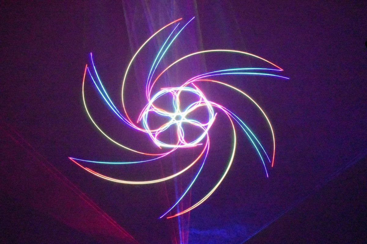 Lights form a spiral pattern to the tune of "Killer Queen" at the Edelman Planetarium, Glassboro, NJ on Friday, Sept. 13, 2024. - Contributor / Owen Miller