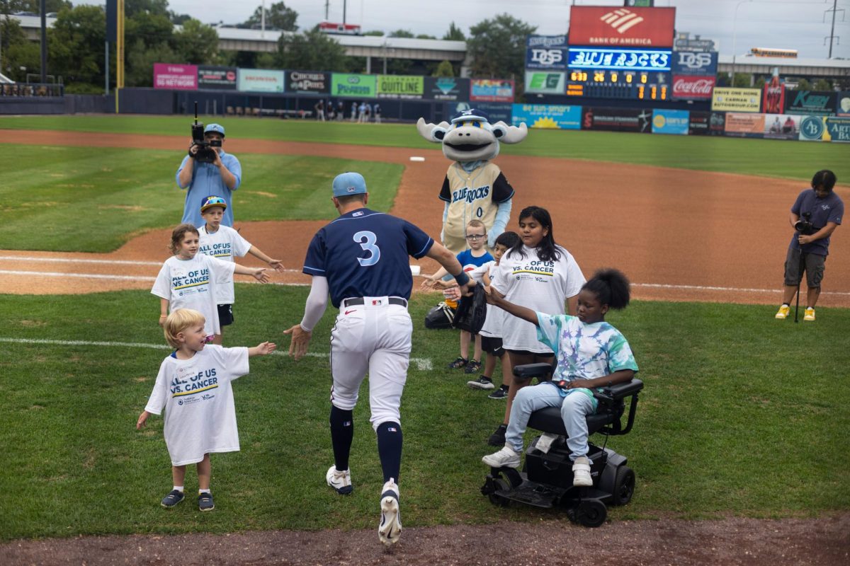 Jared McKenzie heads out to the field pregame. McKenzie was a standout in Wilmington's win on Wednesday, Aug. 28. - Photo via @WilmBlueRocks on X