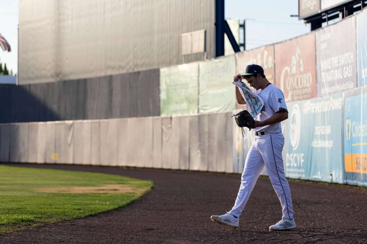 Riley Cornelio exits the bullpen ahead of his start. Cornelio allowed two runs in five innings against the Cyclones on Thursday, Aug. 15. - Photo via @WilmBlueRocks on X