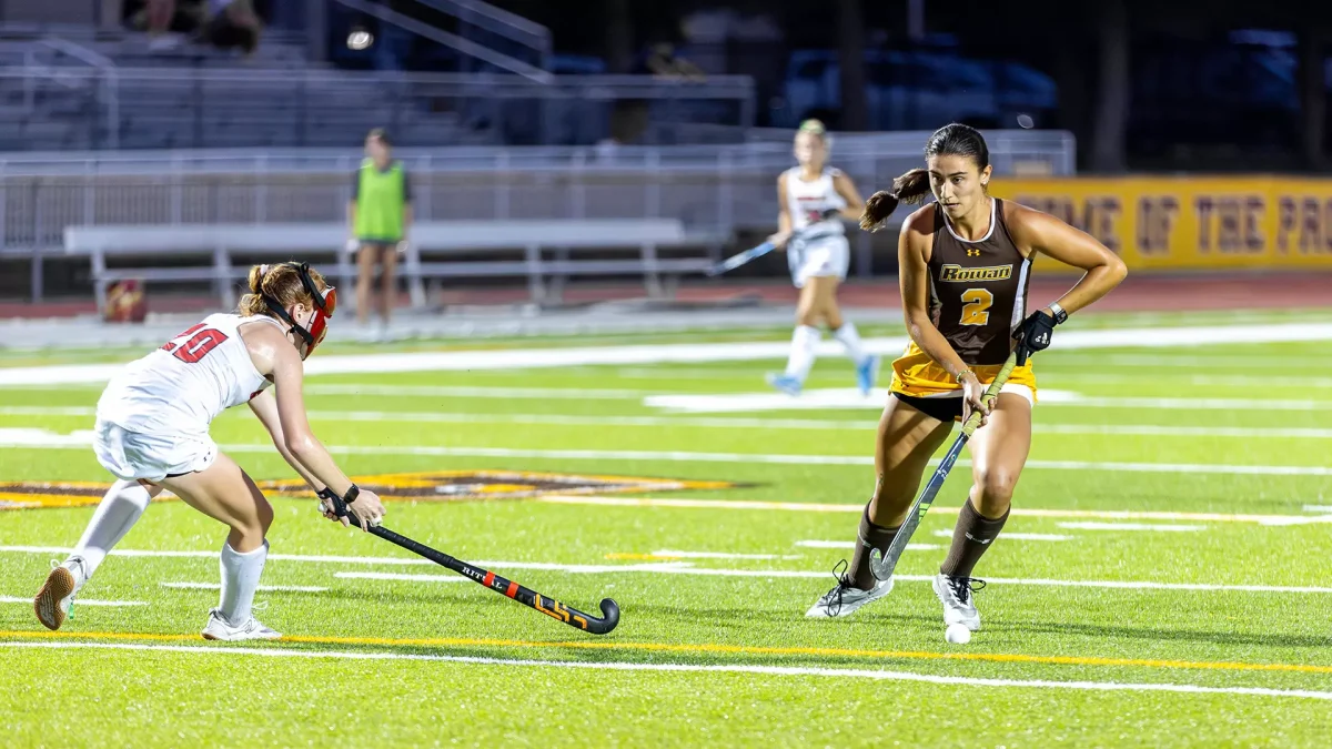 Allie Palumbo attacks the defender. Palumbo scored two goals in the 6-1 victory.