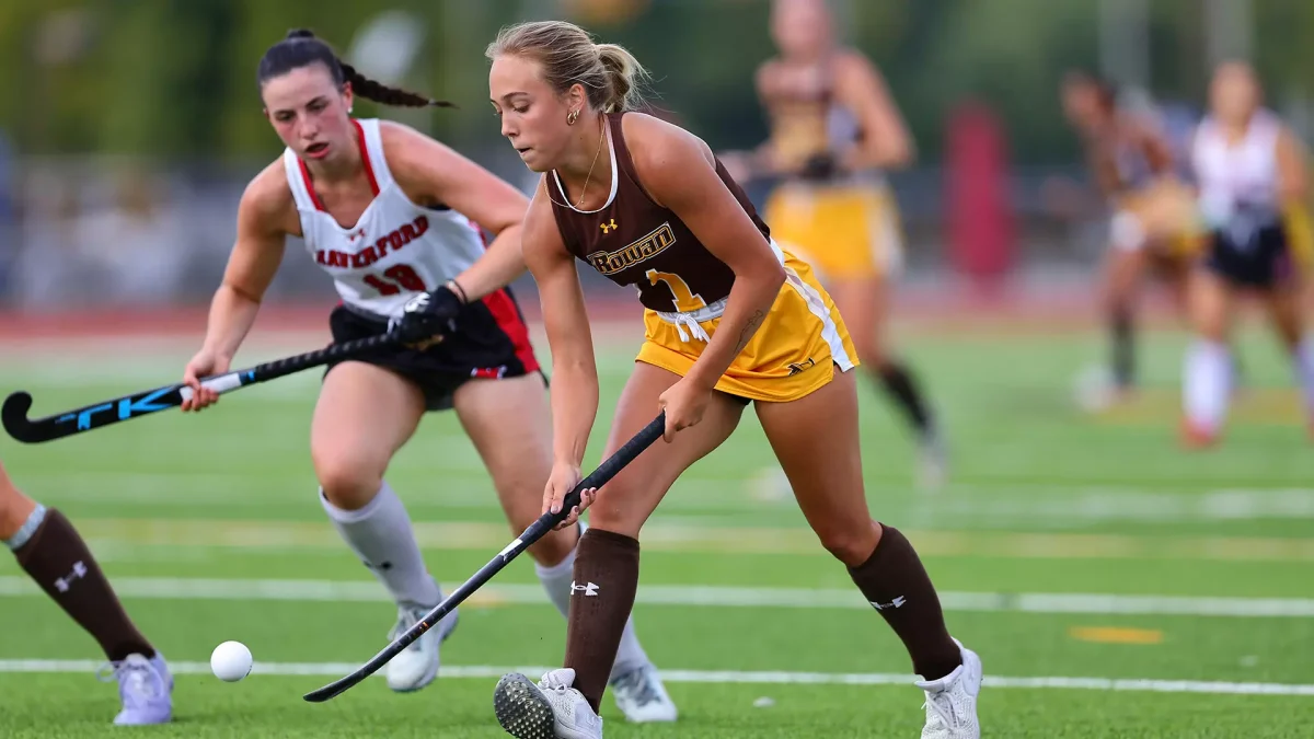 Lily Bataloni brings the ball up the field. The sophomore scored the lone goal for the Profs against Bryn Mawr. - Photo via Rowan Athletics