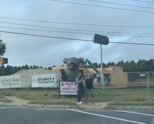 Scabby the Rat outside of Raising Canes construction. - Features Editor / Paige Britt