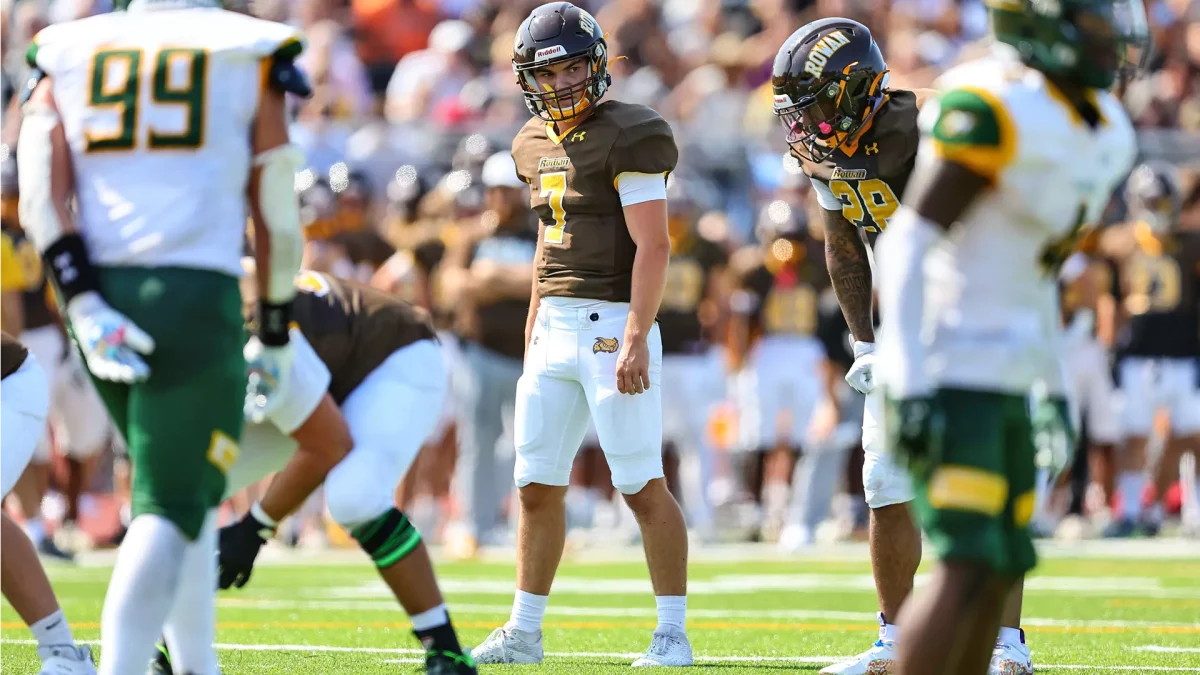 Nate Maiers looks at the sideline. Maiers threw for a career-high 274 yards against TCNJ. - Photo via Rowan Athletics