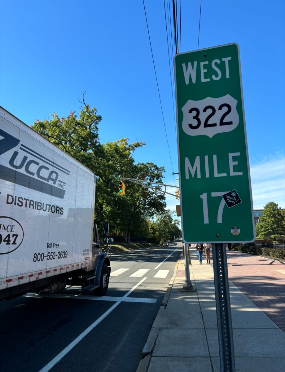 A Route 322 mile marker on campus. - Editor-in-Chief / Madison Miller 