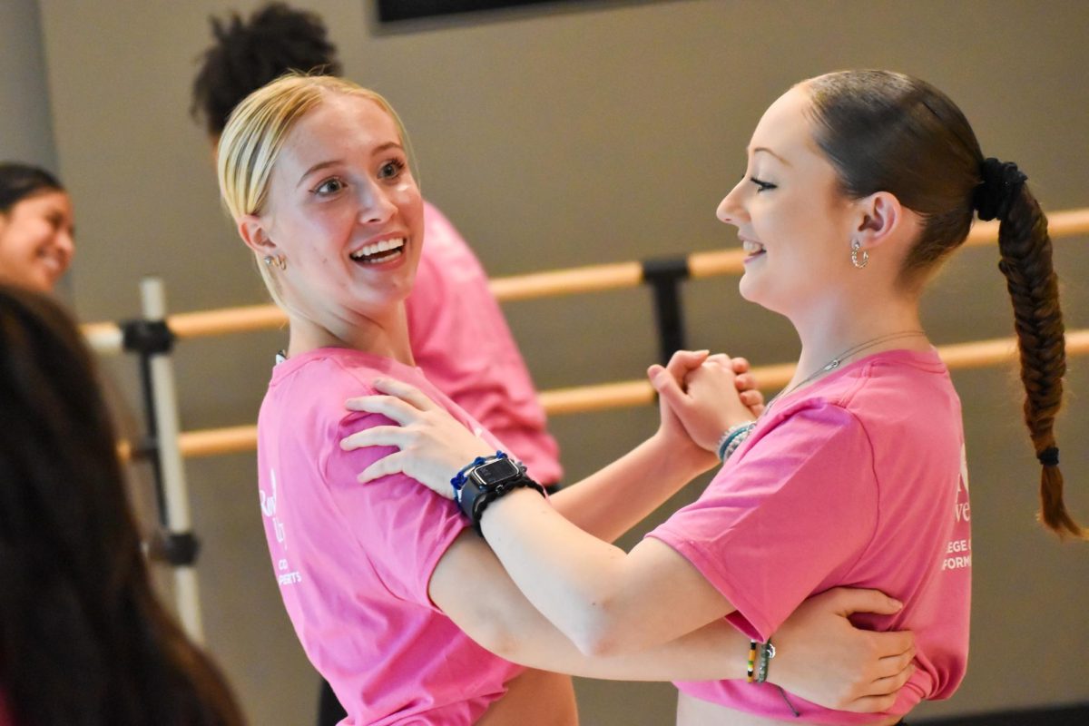 Two Rowan dance students practice tango at the DEXT-A-THON at Wilson Hall Dance Studio. Glassboro, NJ. Sunday, November 17, 2024. - Staff Photographer / Owen Miller