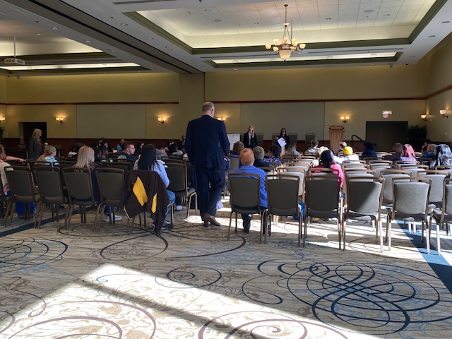 Participants and attendees of the prison re-entry event gather in the Eynon Ballroom to understand the experience of someone being released from prison. - Staff Writer / Erik Gil