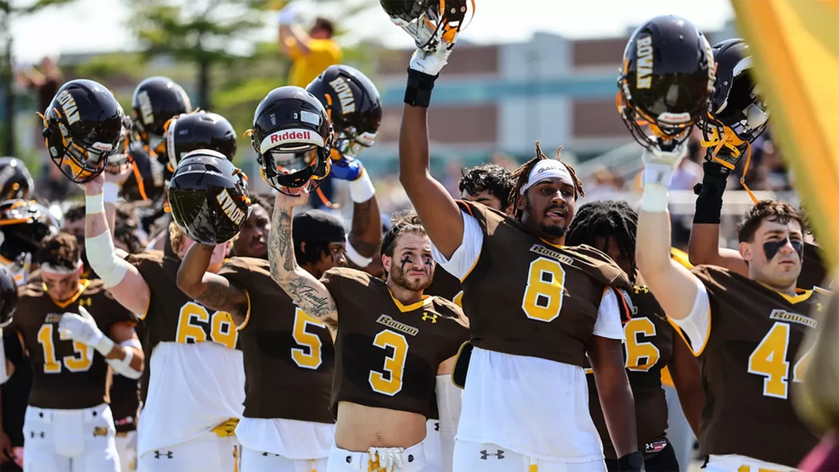 The Profs during the national anthem. Rowan football dominated William Paterson in their season finale. - Photo via Rowan Athletics