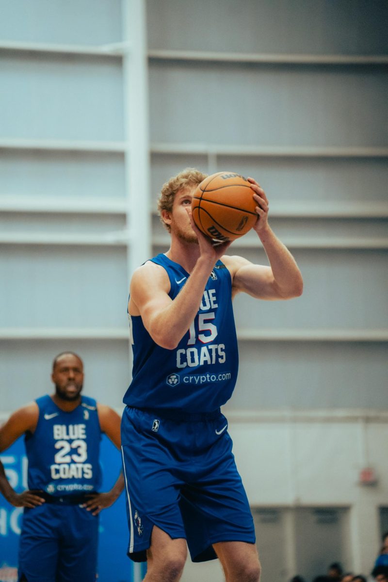 Max Fiedler shoots a free throw. Fiedler recorded six points and two rebounds in the win on Sunday. - Photo via Shamar Swann