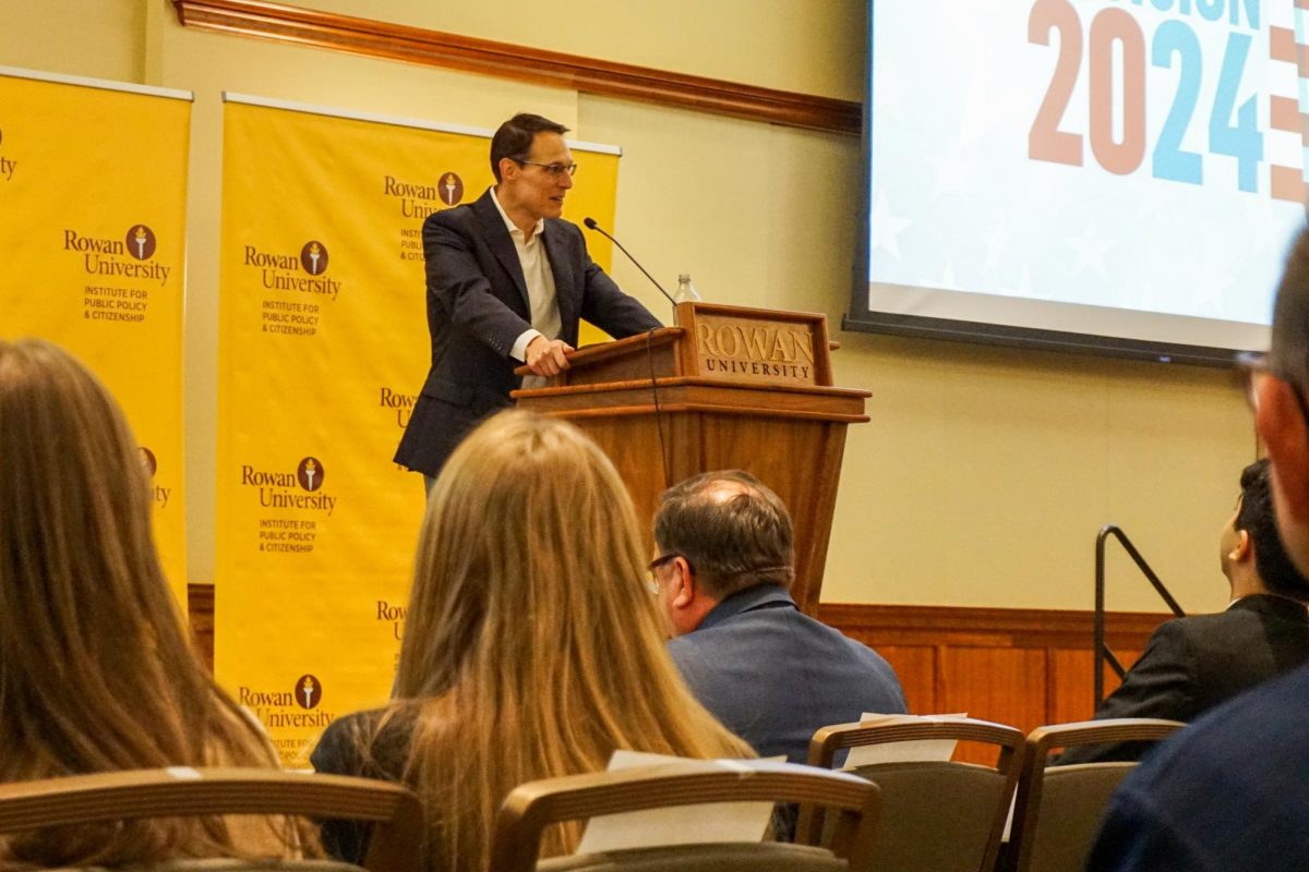 Kornacki speaks to audience in the Eynon Ballroom. - Photography Editor / Gavin Schweiger