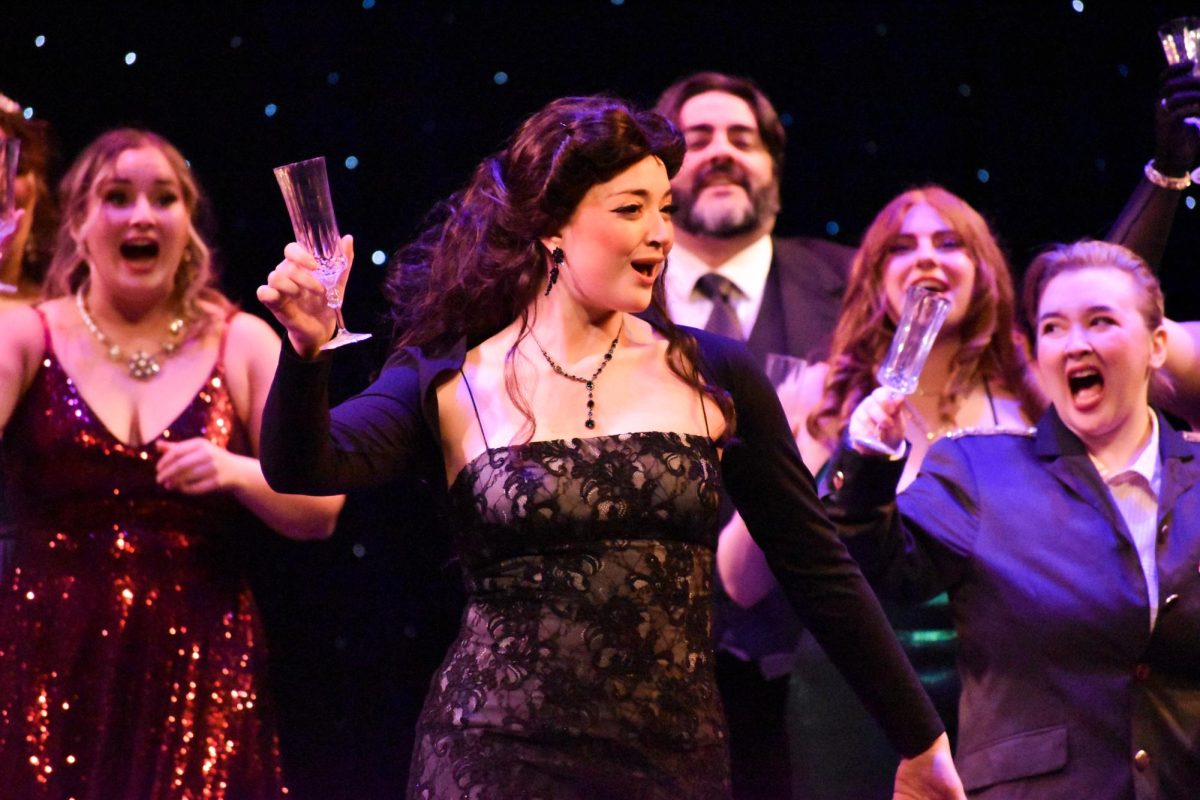 Students from the Rowan Opera Company sing a song from Die Fledermaus (The Field Mouse) at the Rowan Fall Opera Collage at Pfleeger Concert Hall, Glassboro, NJ. Saturday, November 23, 2024. - Staff Photographer / Owen Miller