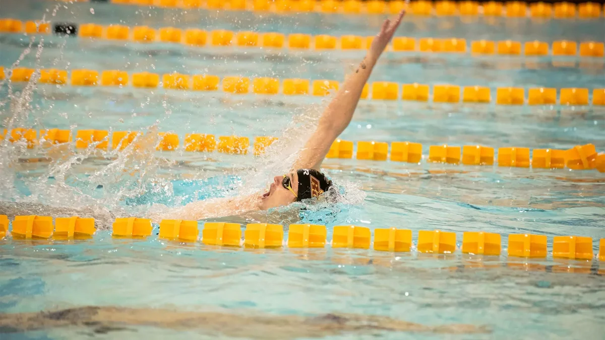 Jack Watson competes in the backstroke. The fifth-year has led the charge for Rowan men's swimming this season. - Photo via Rowan Athletics