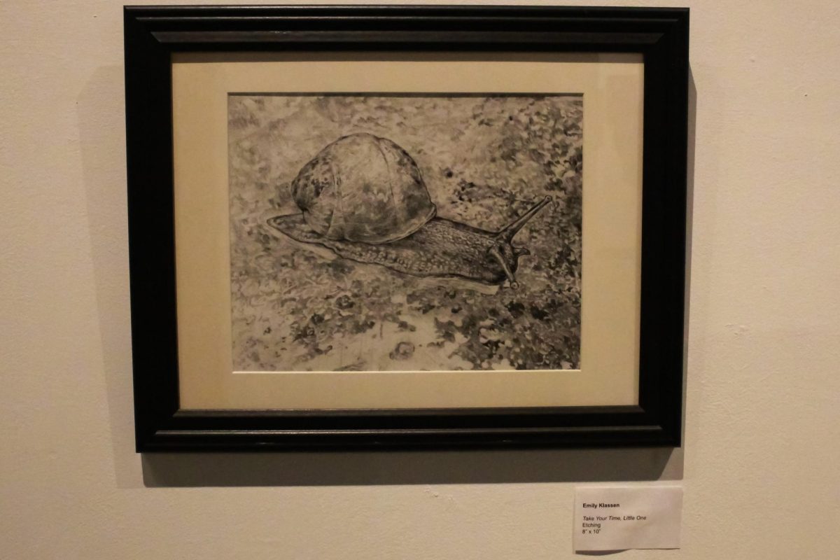 "Take Your Time, Little One," an etching by Emily Klassen. Glassboro, NJ. Thursday, Jan. 23, 2025 - Contributing Photographer / Ashtaye-Ann Ashley