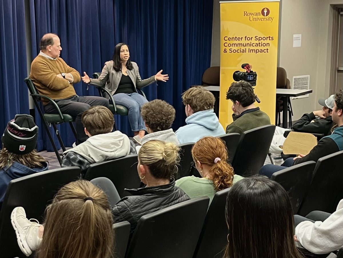 Kirk talking to students about her experience in sports marketing. - Photo via @rowansportscam on Instagram. 