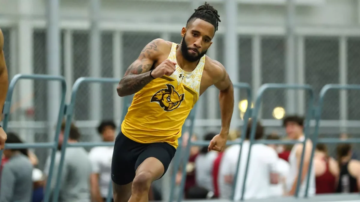 Marquise Young competes in a race. - Photo via Rowan Athletics