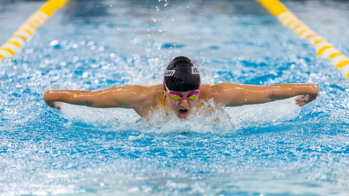 Kaitlyn Crouthamel competes in a race. Crouthamel won the NJAC in the 1650 freestyle. - Photo via Rowan Athletics