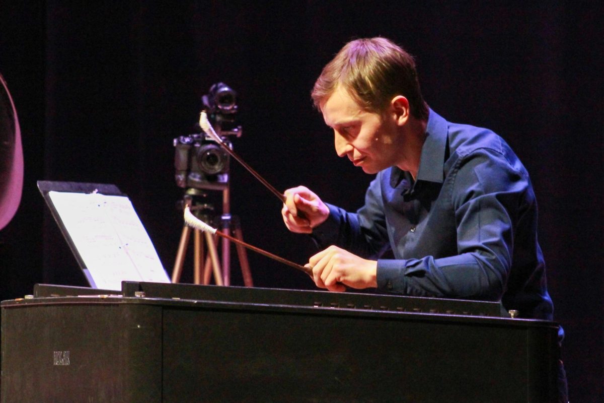 Ivan Curtean plays the cimbalom at Boyd Recital Hall. Glassboro, NJ. Saturday, Feb. 22, 2025. - Staff Photographer / Ashtaye-Ann Ashley