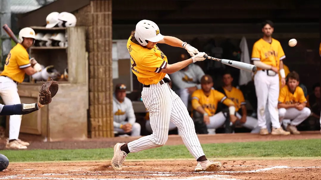 Phil Sedalis at the plate. The senior set the Rowan record for triples. - Photo via Rowan Athletics