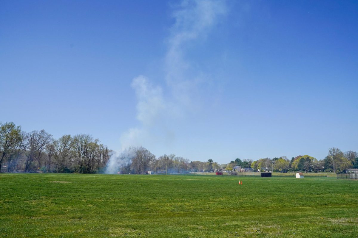 Smoke billows while the fire is extinguished at the Glassboro High School. Glassboro, NJ. Thursday, April 17, 2025.- Photography Editor / Gavin Schweiger