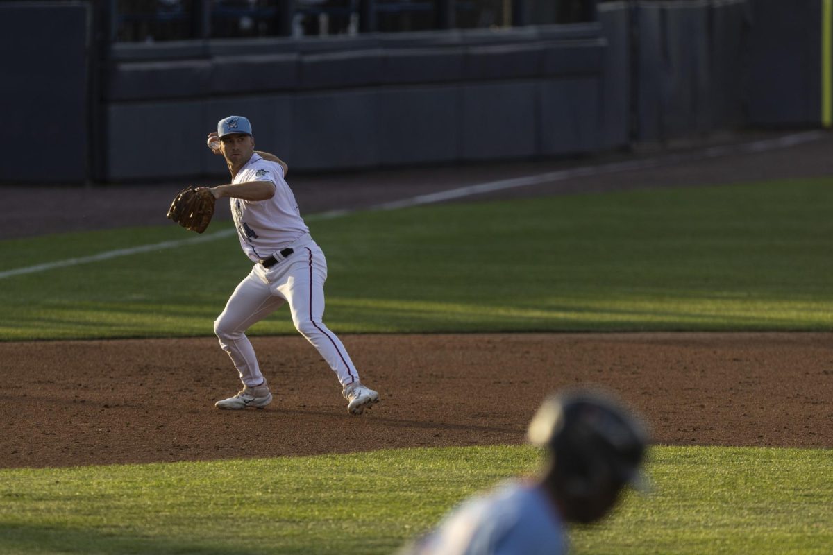 Murphy Stehly throws out a runner. Stehly recorded an RBI double in the 2-1 victory. - Photo via Ryan Griffith